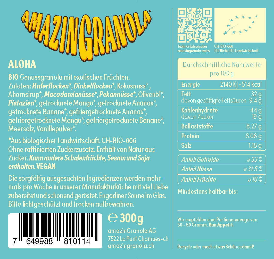 BIO amazinGranola 'Aloha' (300 g) (Abo für 2 Gläser)