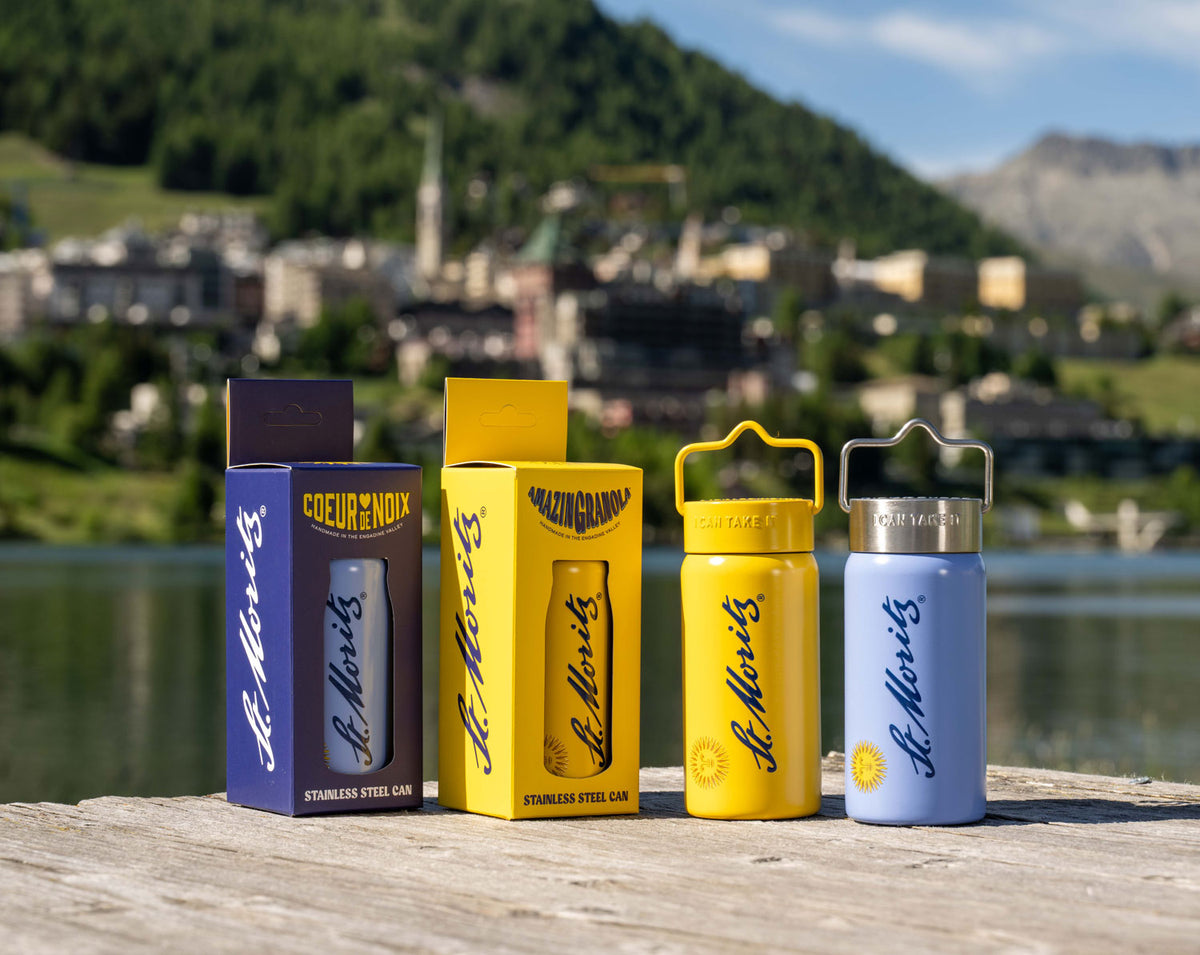 St. Moritz Edition Sports Cans von amazinGranola und Coeur de Noix am St. Moritzersee