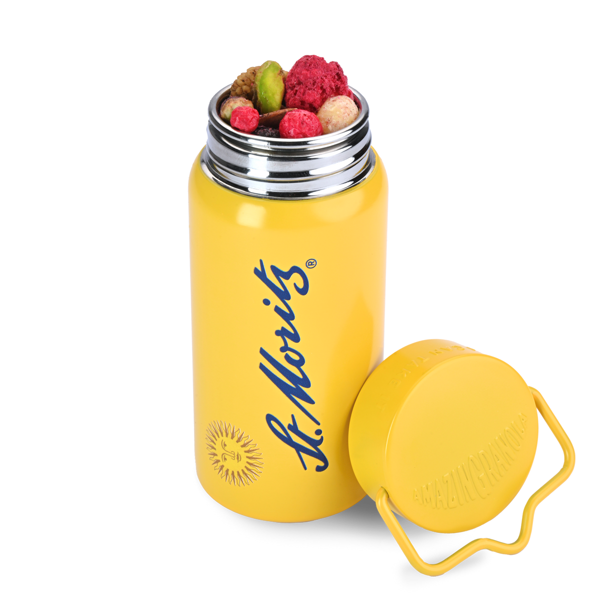 BIO amazinGranola Very Berry St. Moritz Edition Sports Can 80g mit Granola und gelbem Deckel