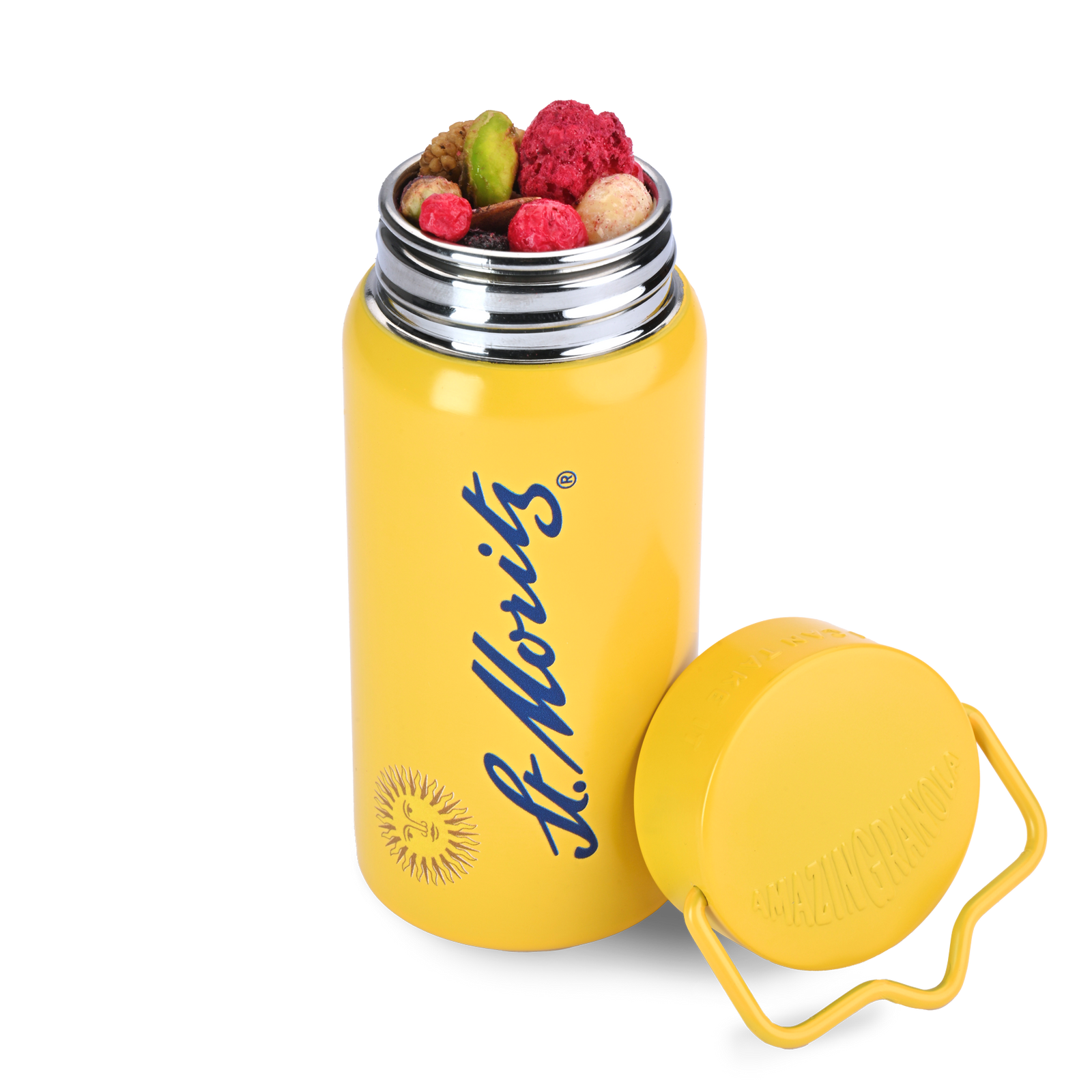 BIO amazinGranola Very Berry St. Moritz Edition Sports Can 80g mit Granola und gelbem Deckel