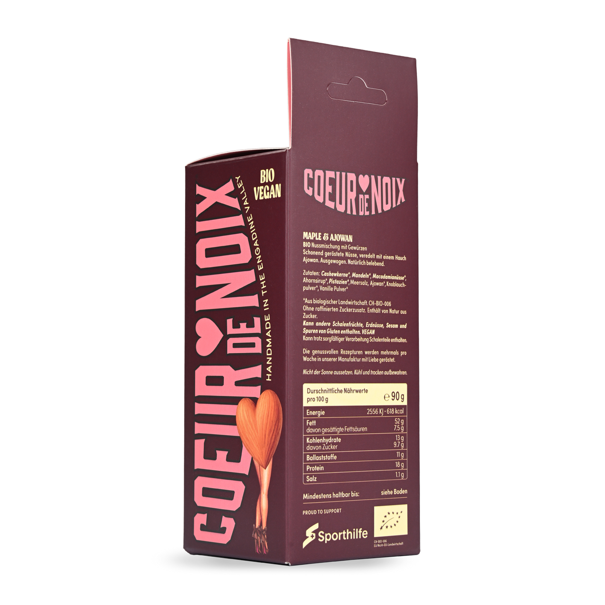 Rückseite der Coeur de Noix Maple & Ajowan Verpackung mit Zutatenangaben