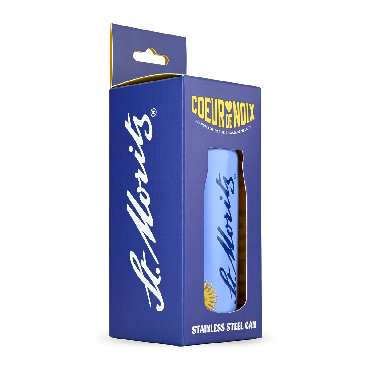 Coeur de Noix Maple & Ajowan St. Moritz Edition Verpackung mit blauer Sports Can